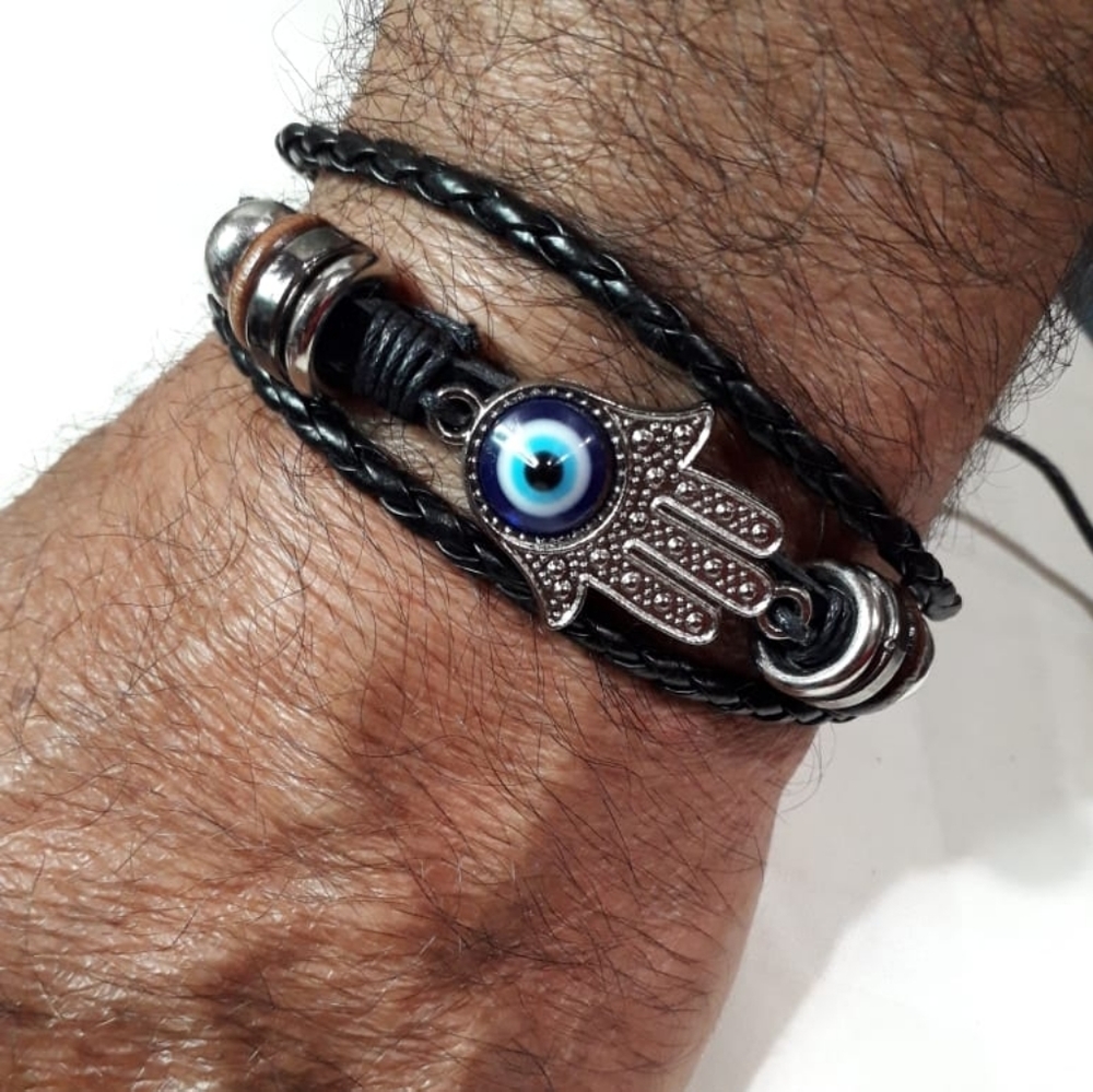 Tribal Hamsa Evil Eye adjustable Bracelet in Black